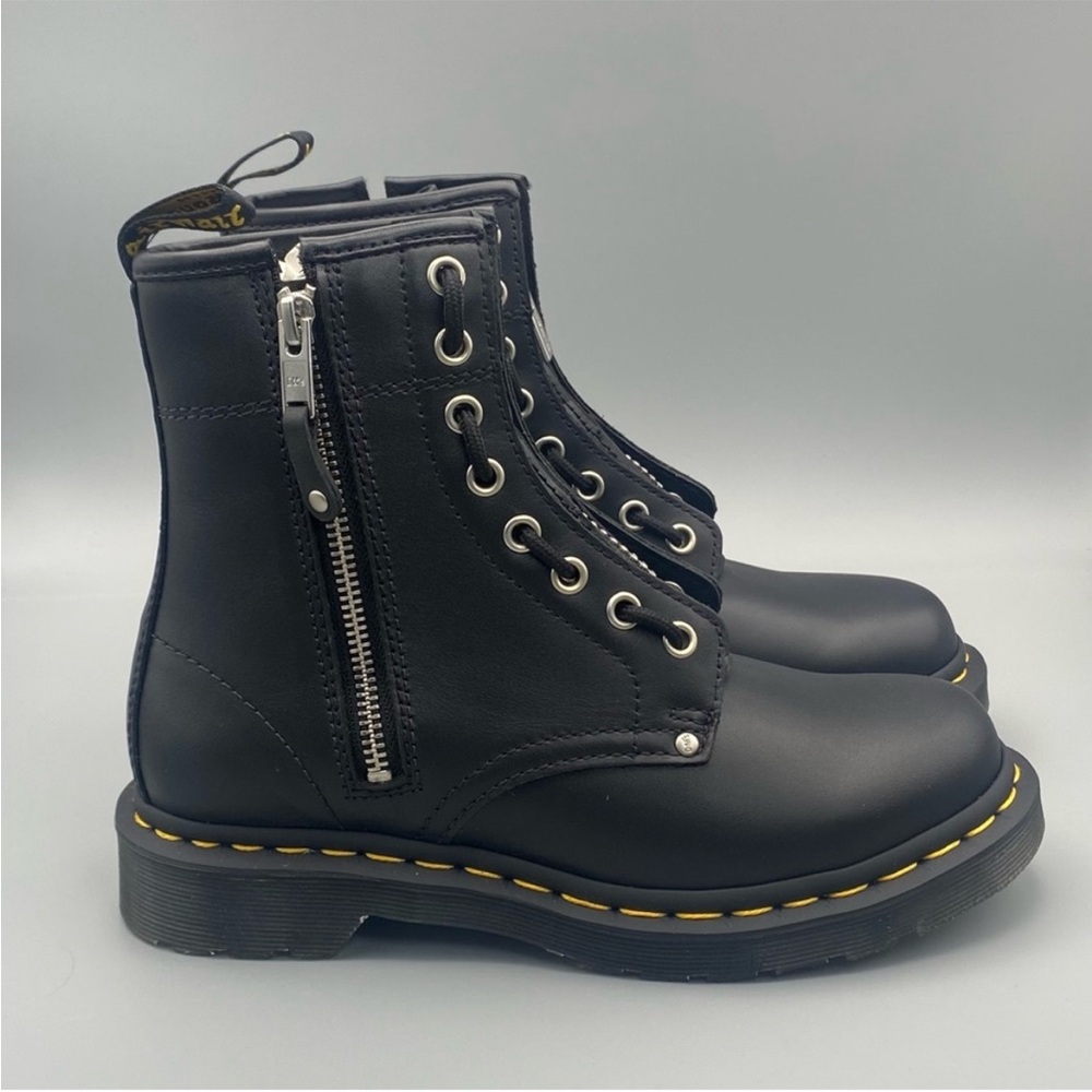 NWT Dr. Martens Black Leather Moto Boots with Silver Zippers